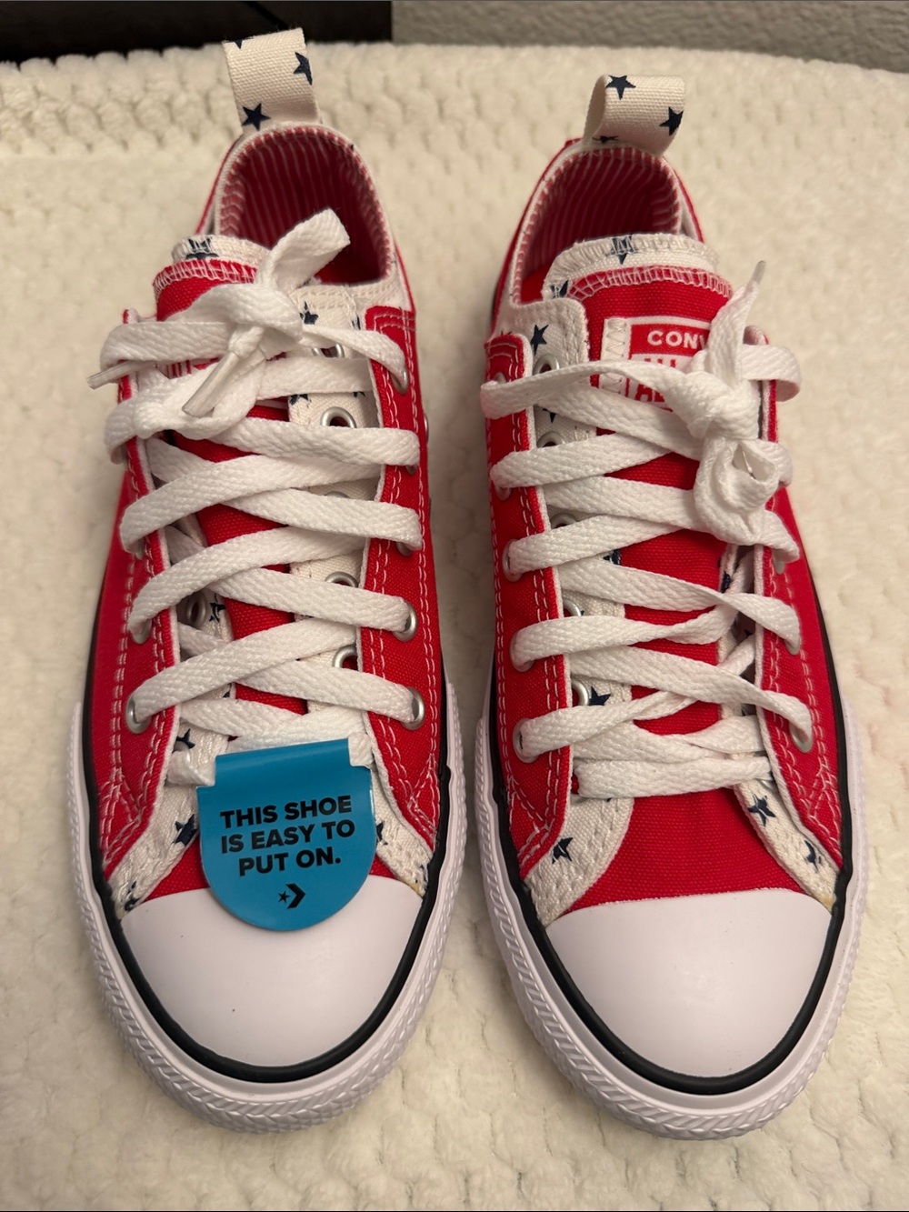 Kids Red Low-Top Canvas Sneakers with Star Heel Tabs - Picture 9 of 14